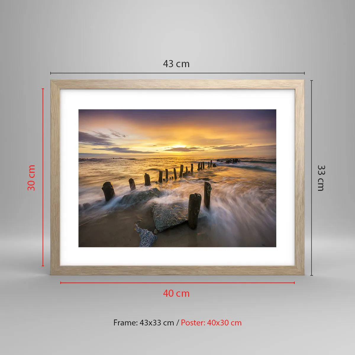 Poster in light oak frame - Raw Beauty of the Baltic Sea - 40x30 cm