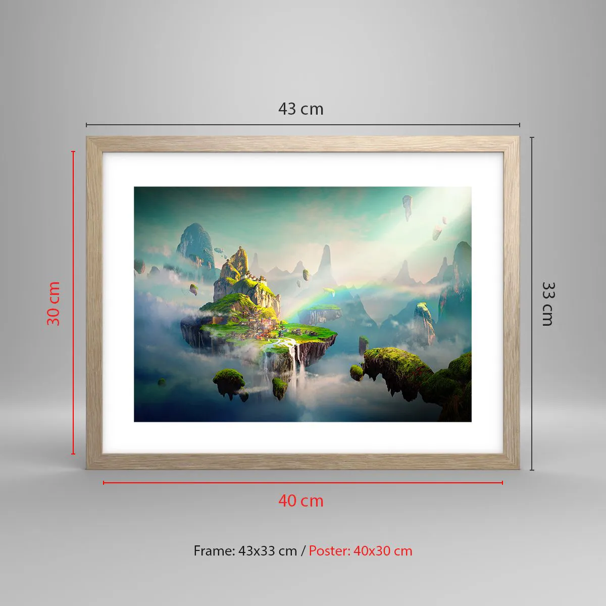 Poszter világos tölgy keretben - Az ég közepén - boldog szigetek - 40x30 cm