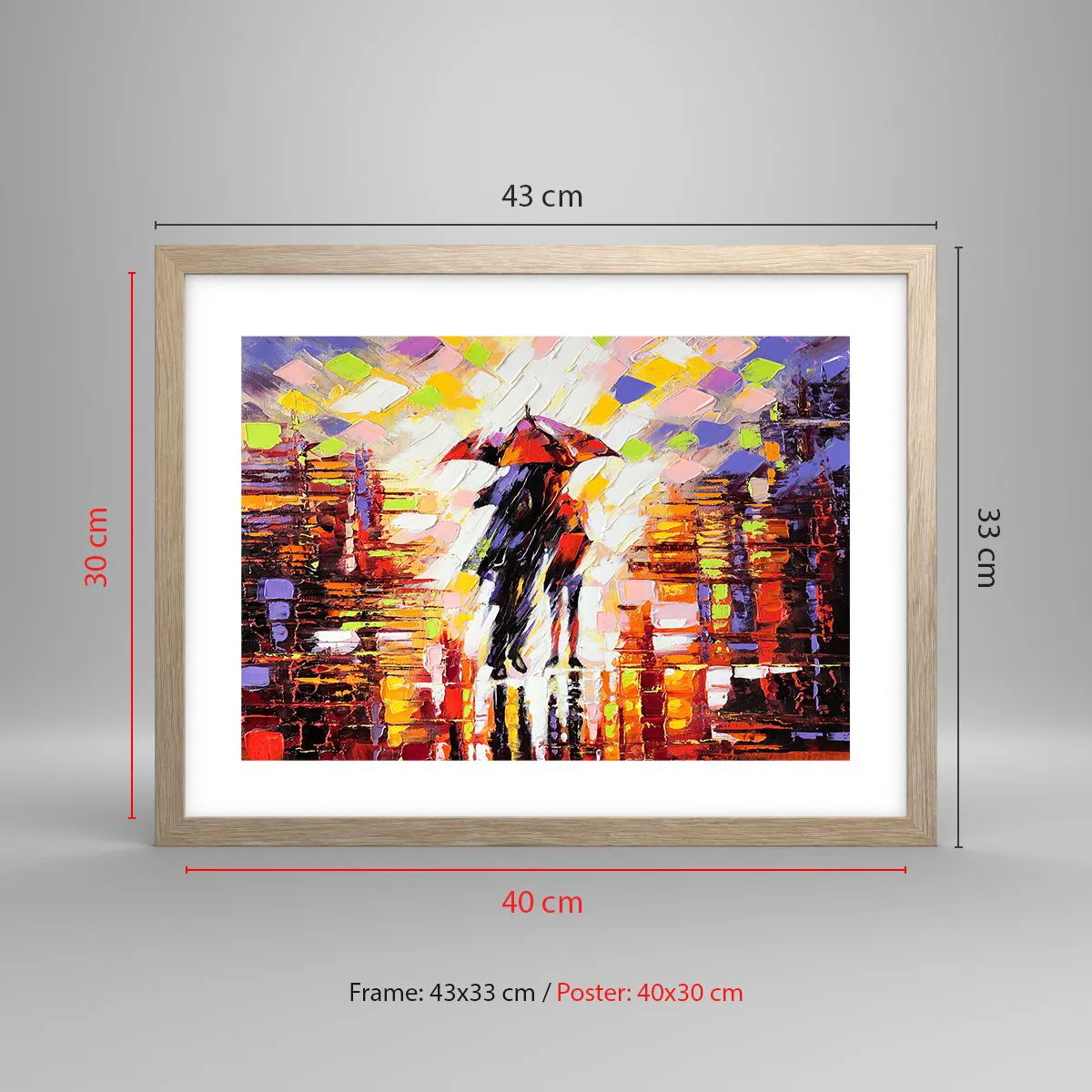 Pôster com moldura de carvalho claro - Juntos durante a noite e a chuva - 40x30 cm