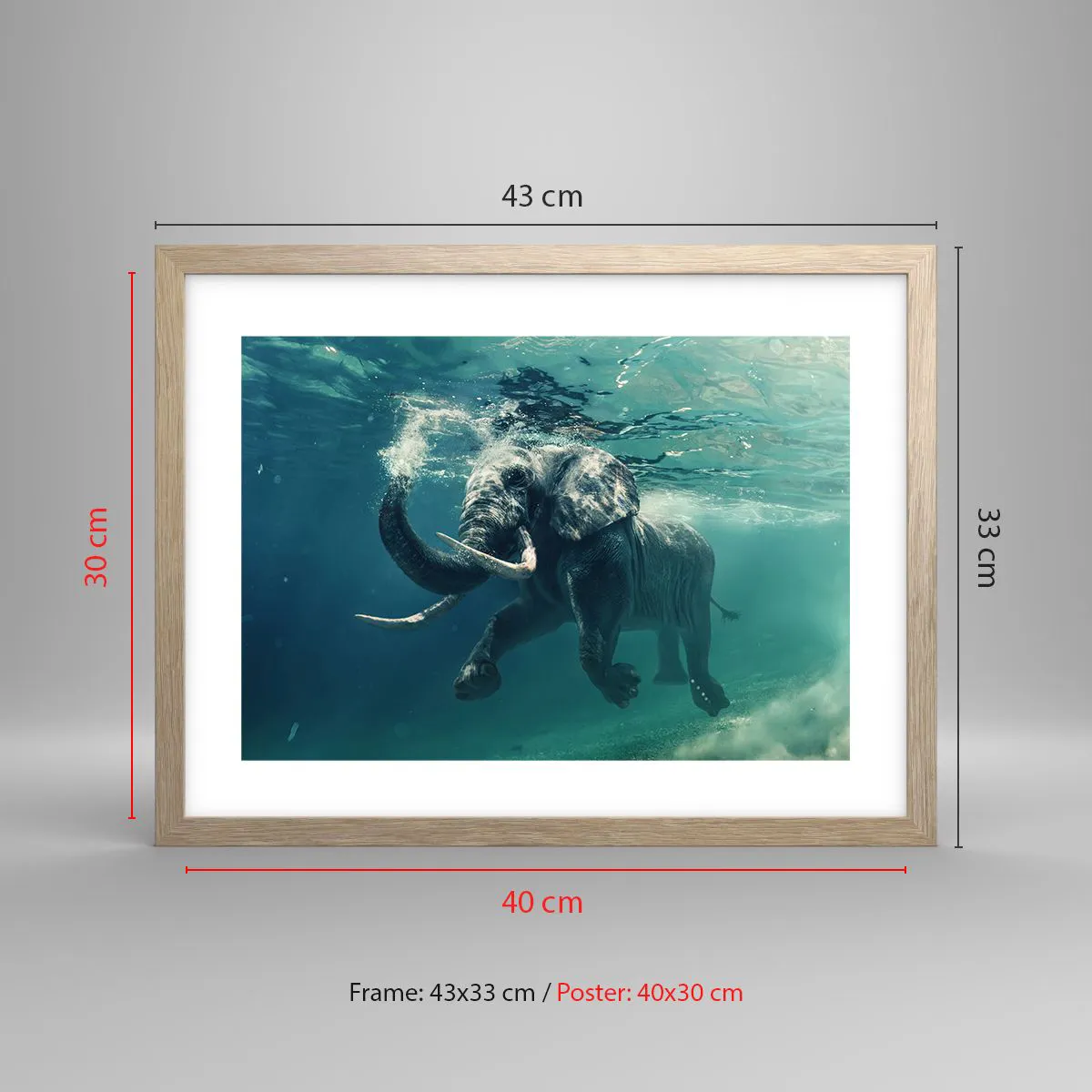 Poster in light oak frame - Everyone Likes to Swim - 40x30 cm