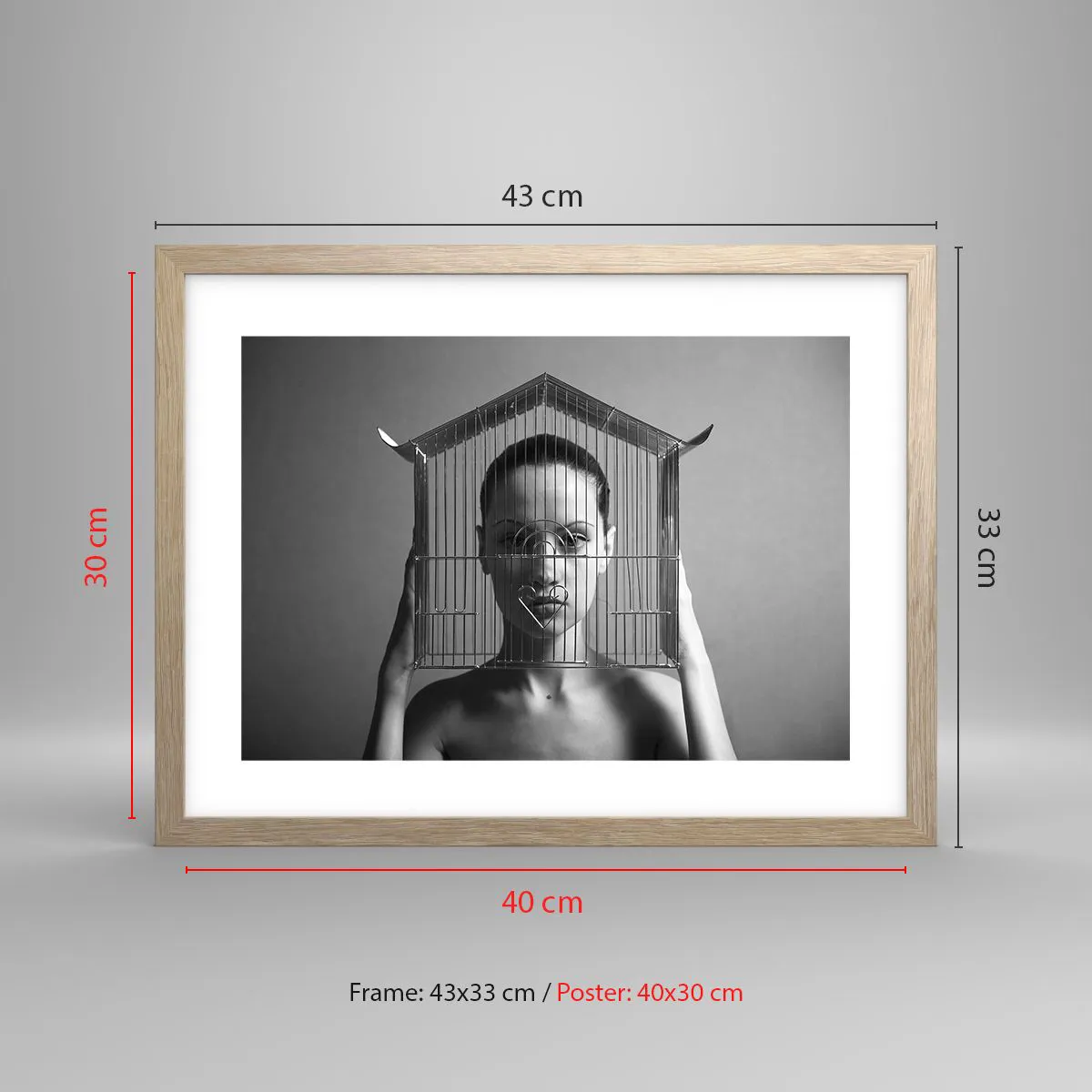 Affiche dans un chêne clair - Poster - Portrait un peu surréaliste - 40x30 cm