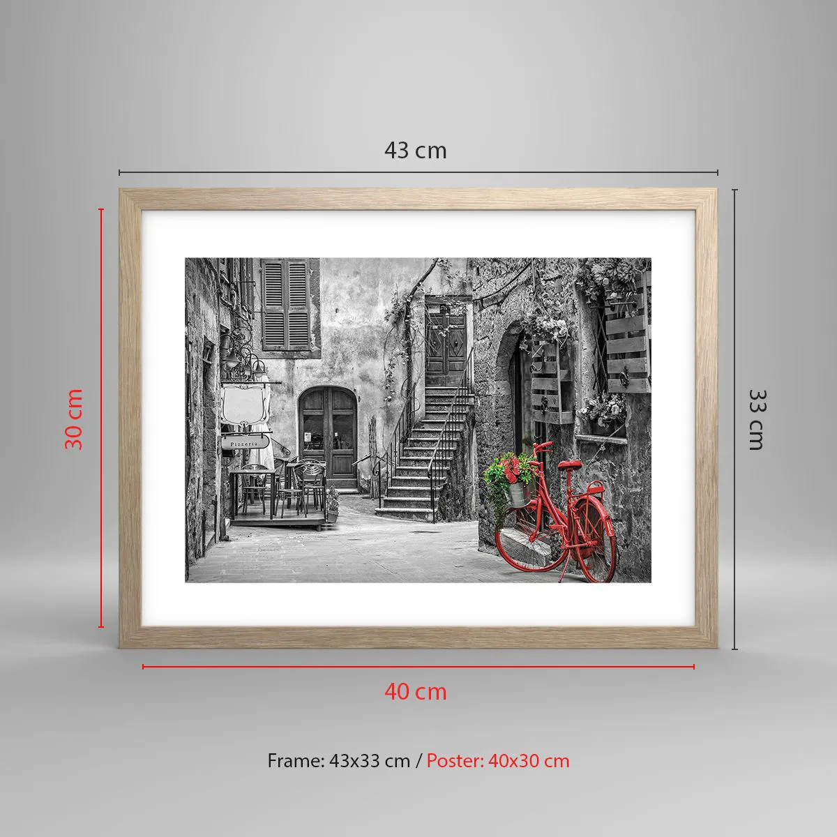 Affiche dans un chêne clair - Poster - Ruelle toscane - 40x30 cm