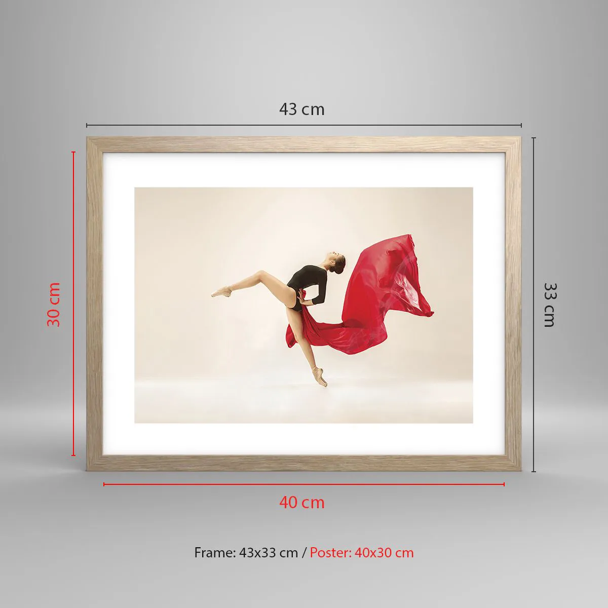 Pôster com moldura de carvalho claro - Vermelho e preto - 40x30 cm