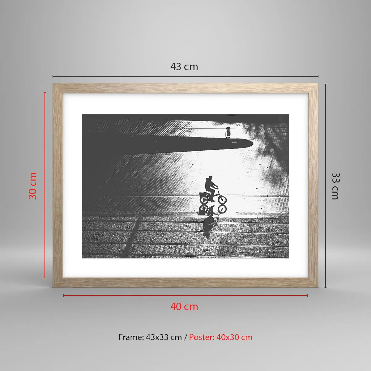 Plakat i ramme af lyst egetræ - Fremad, gennem byen - 40x30 cm