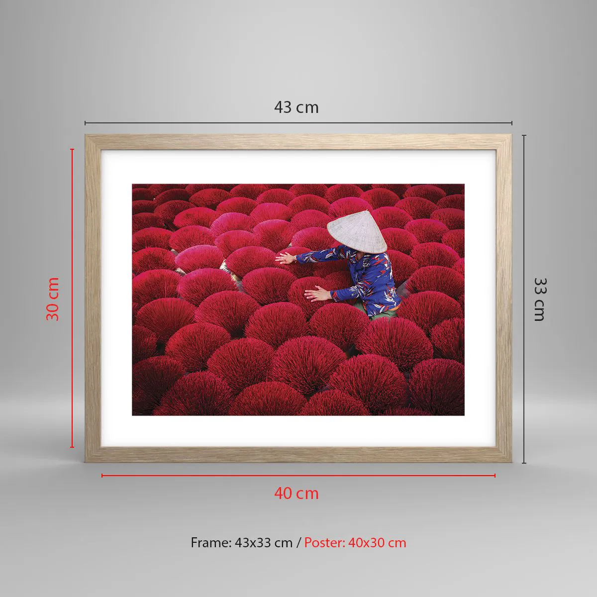 Affiche dans un chêne clair - Poster - Dans un champ de riz - 40x30 cm