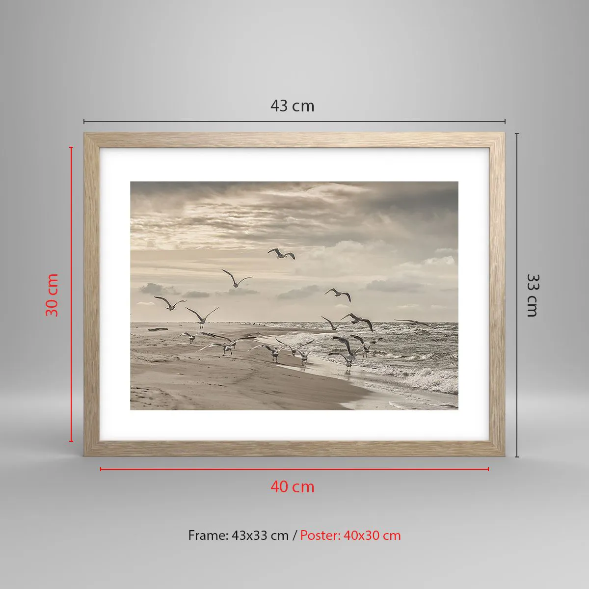 Plakat i ramme af lyst egetræ - Havet brummer, fuglene synger - 40x30 cm