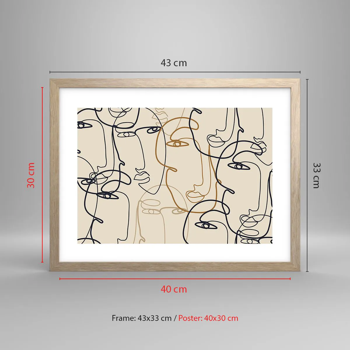 Een poster in een licht eiken lijst - Het portret is vermenigvuldigd - 40x30 cm