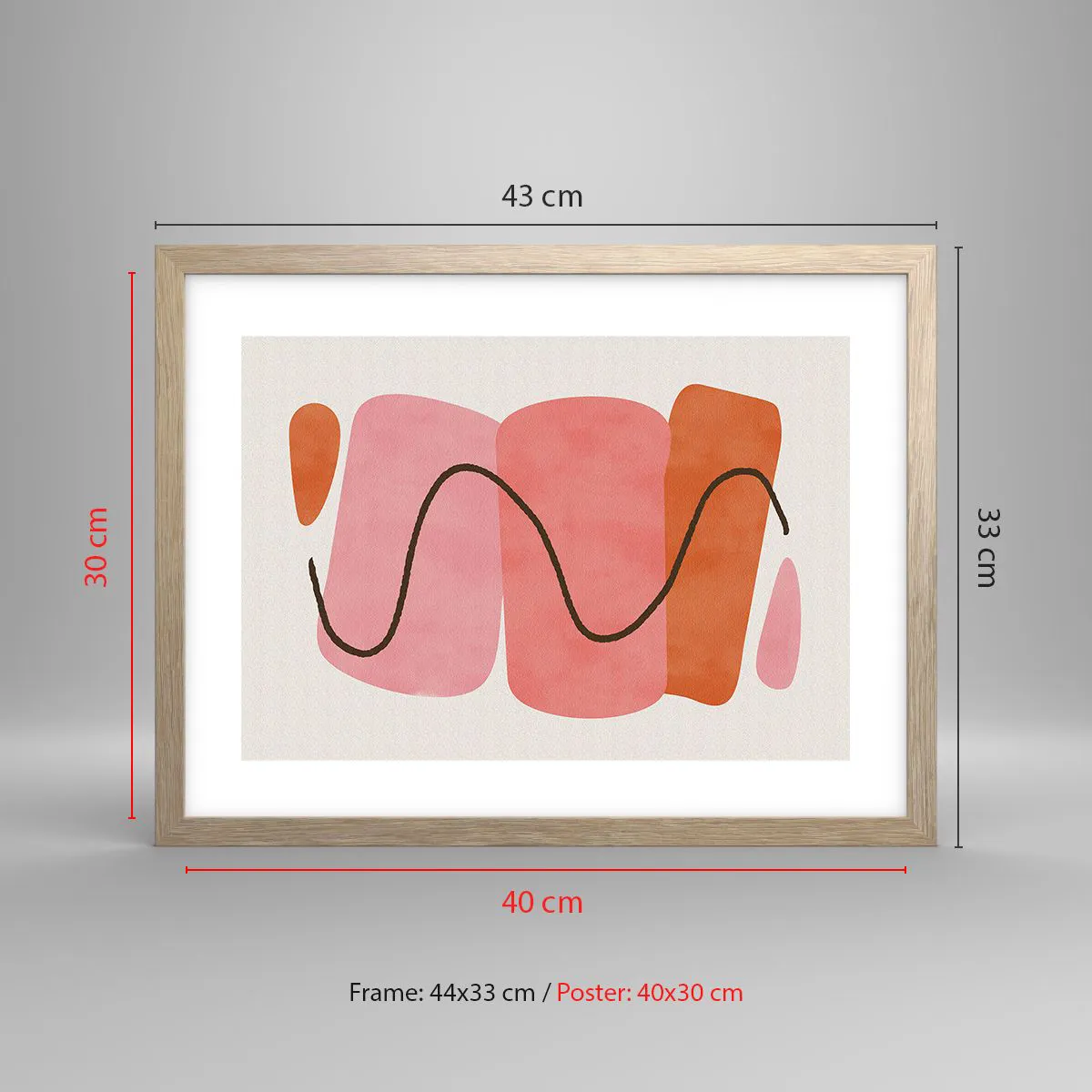 Pôster com moldura de carvalho claro - Movimento suave de formas - 40x30 cm