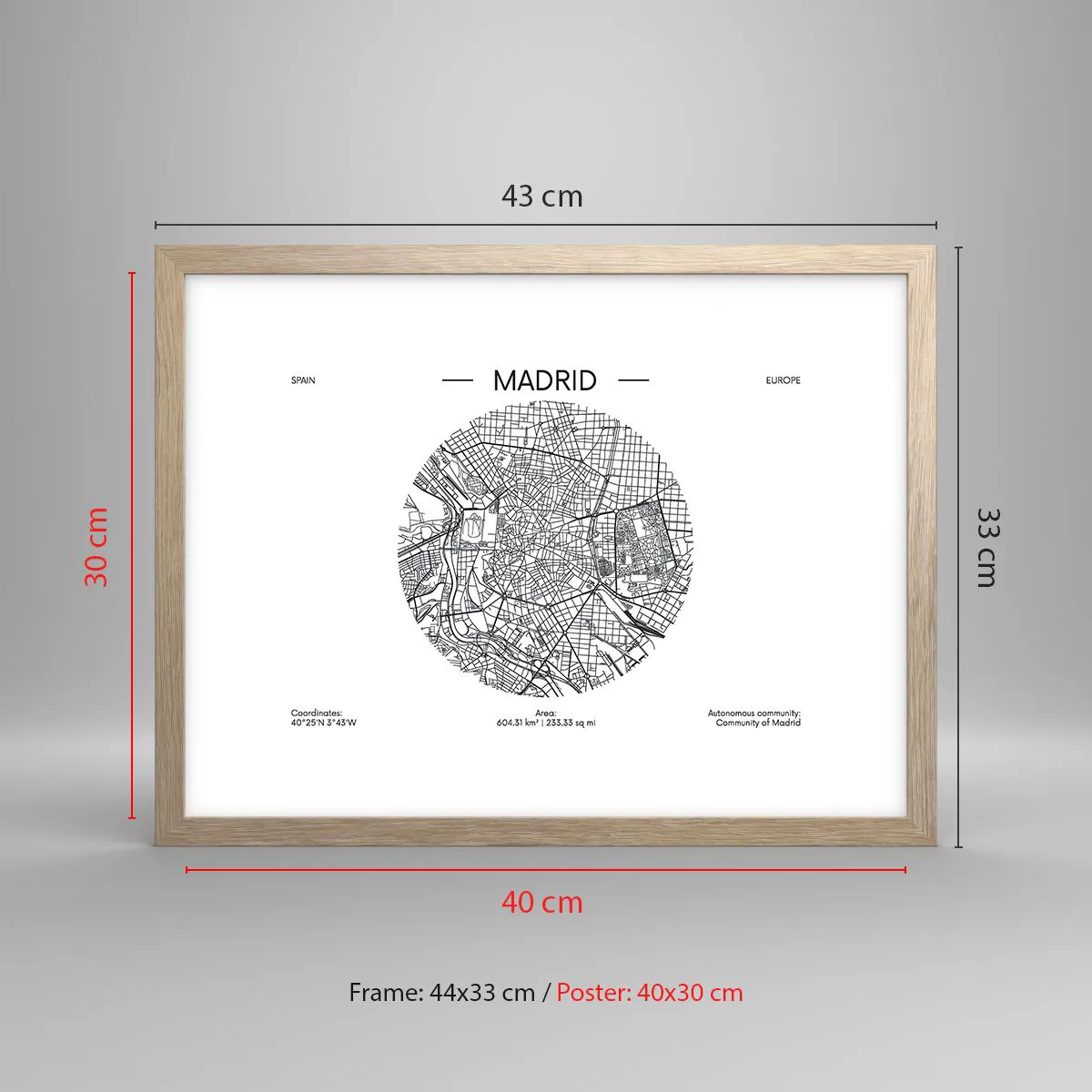 Pôster com moldura de carvalho claro - Anatomia de Madri - 40x30 cm