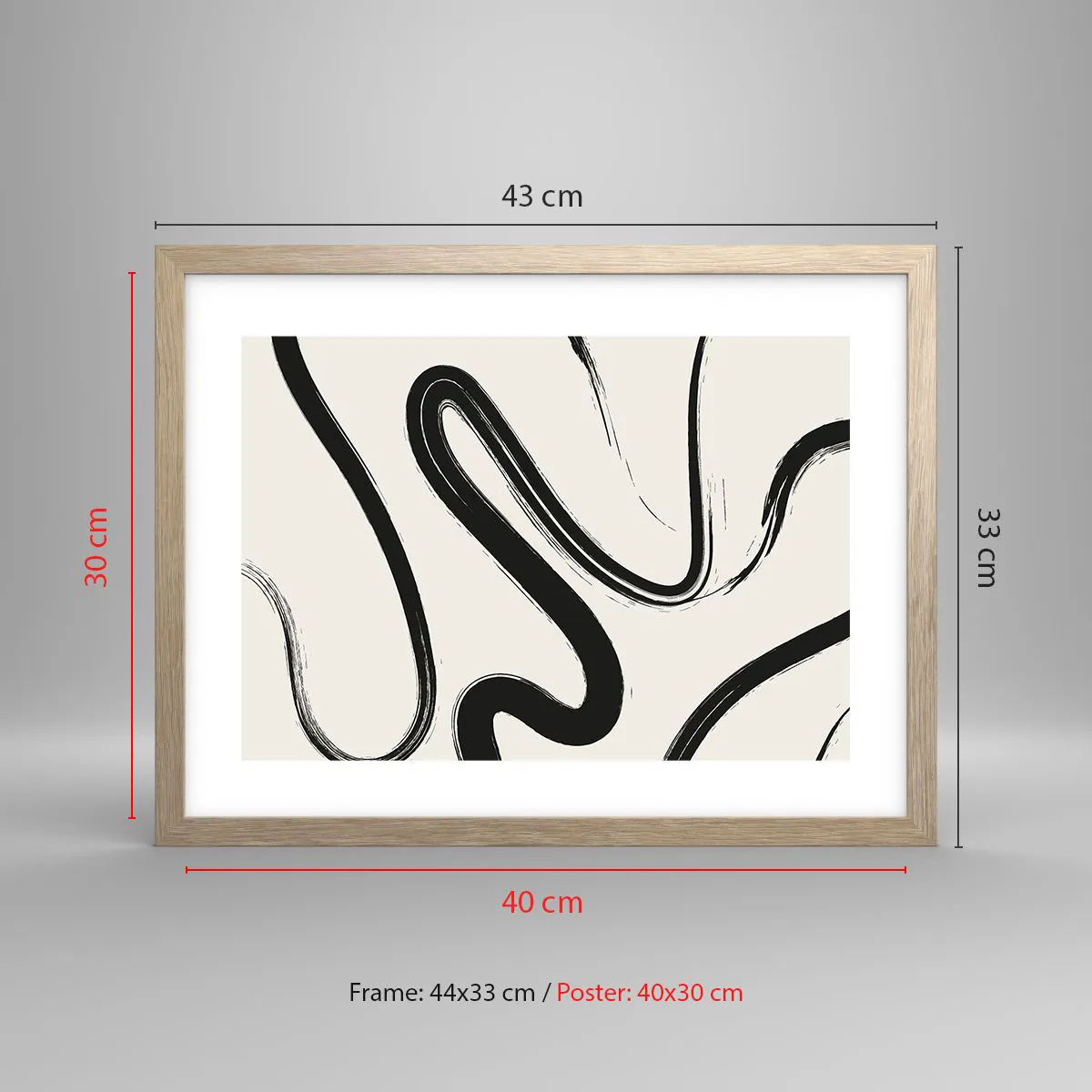 Poster in einem Rahmen aus heller Eiche - Schwarz-Weiß-Laune - 40x30 cm