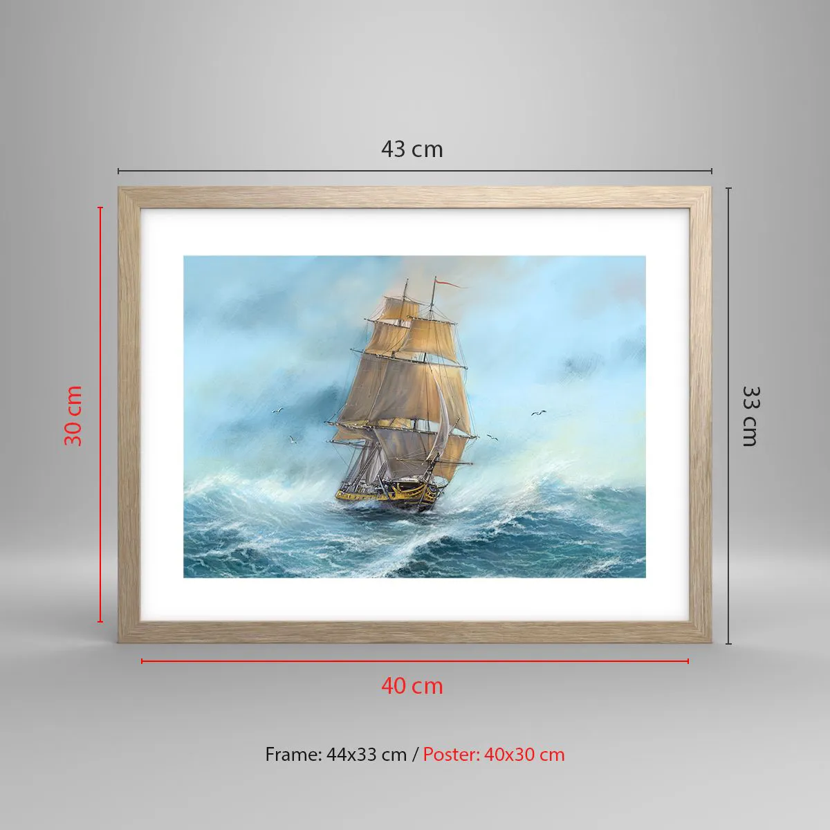 Póster en marco roble claro - Surcando las olas - 40x30 cm