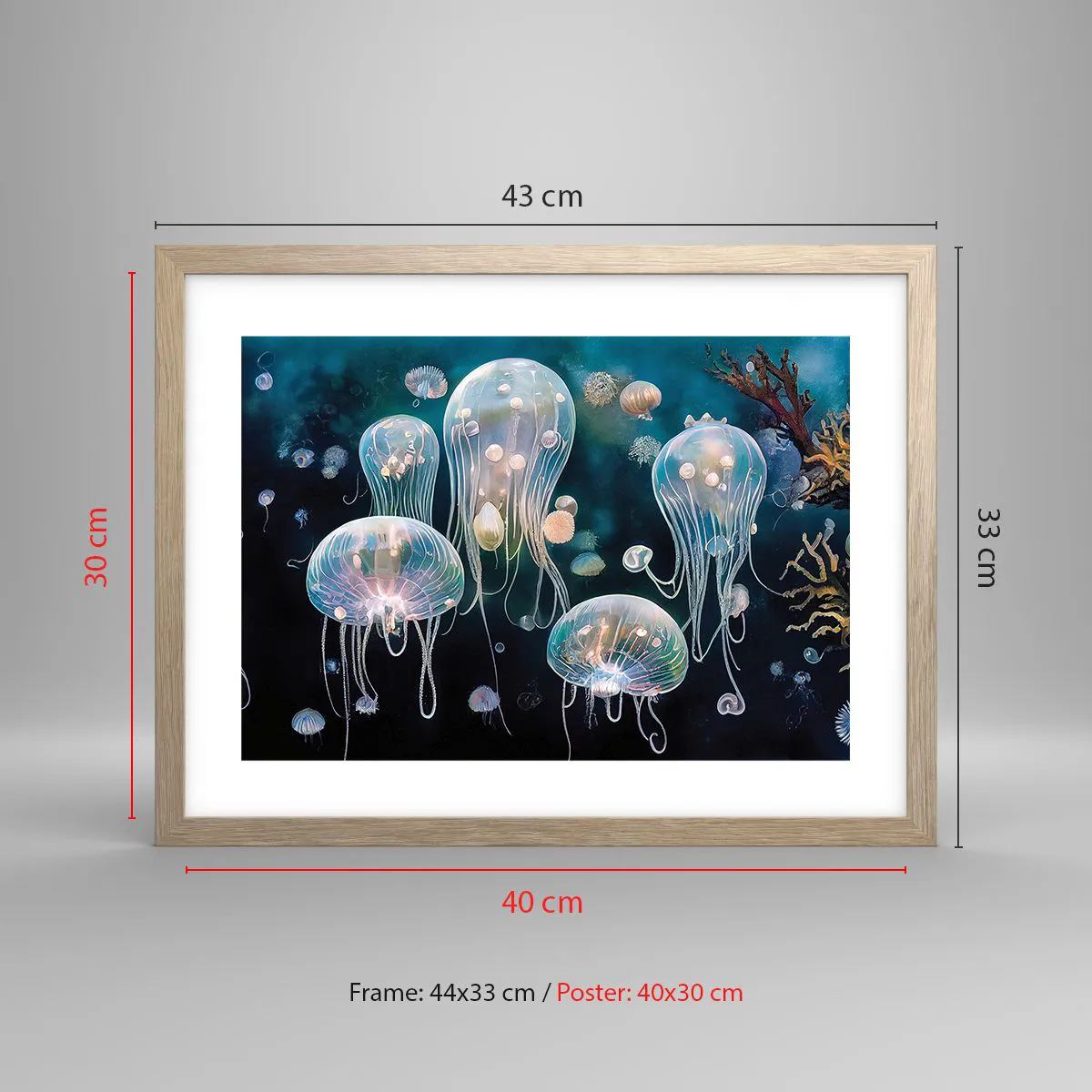 Poster in light oak frame - Underwater Ball - 40x30 cm