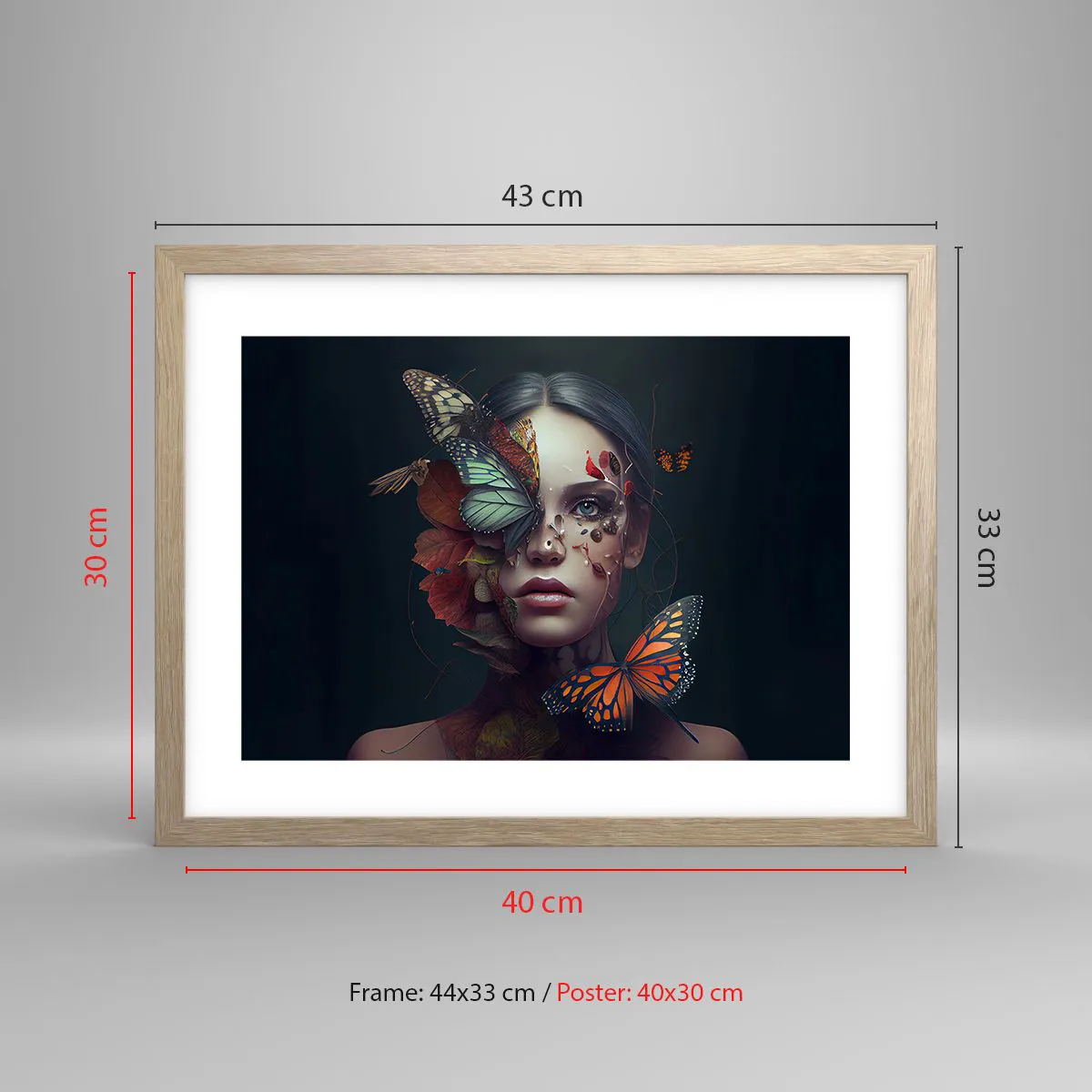 Plakat i ramme af lyst egetræ - En vidunderlig metamorfose - 40x30 cm