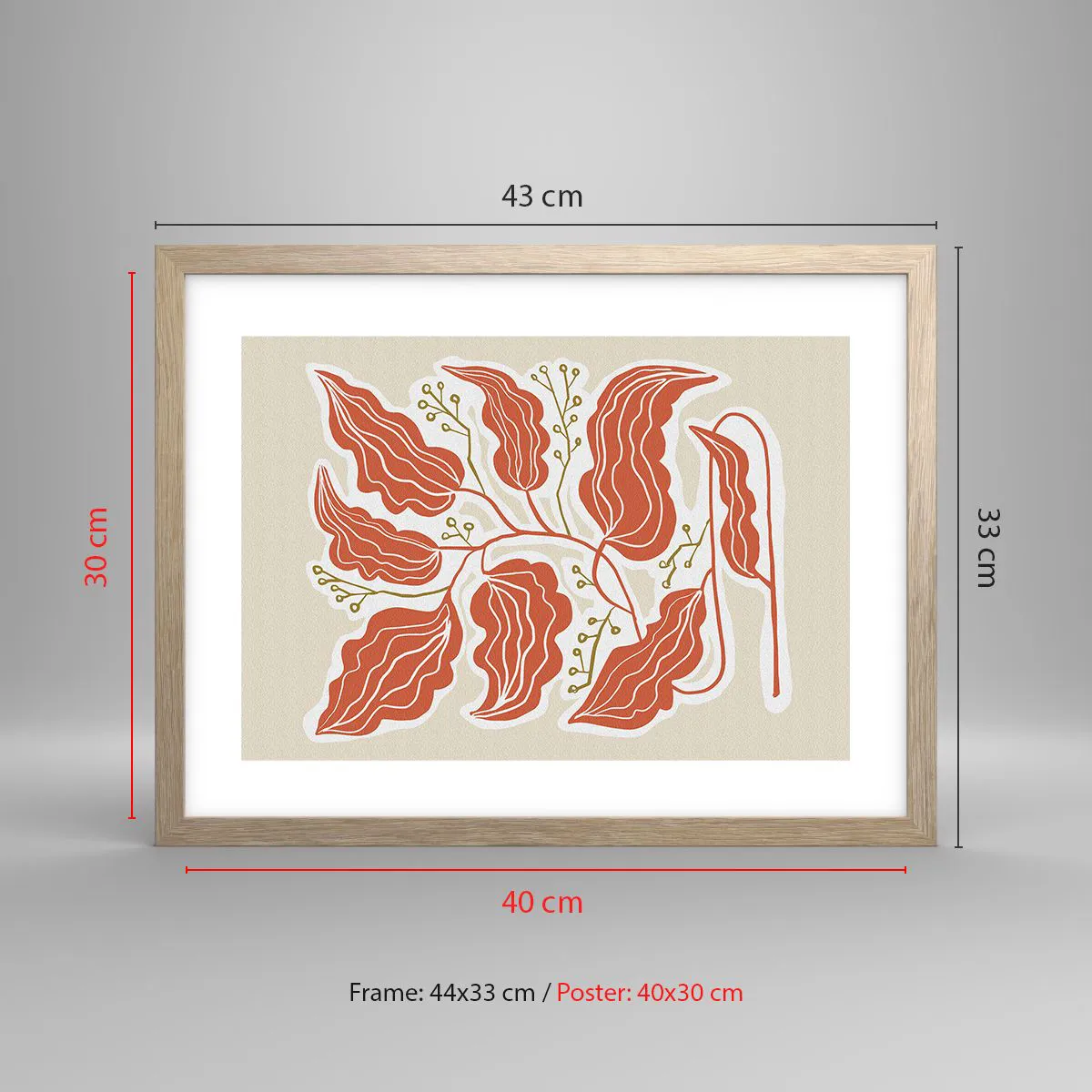 Poster in light oak frame - Folk and Coral - 40x30 cm
