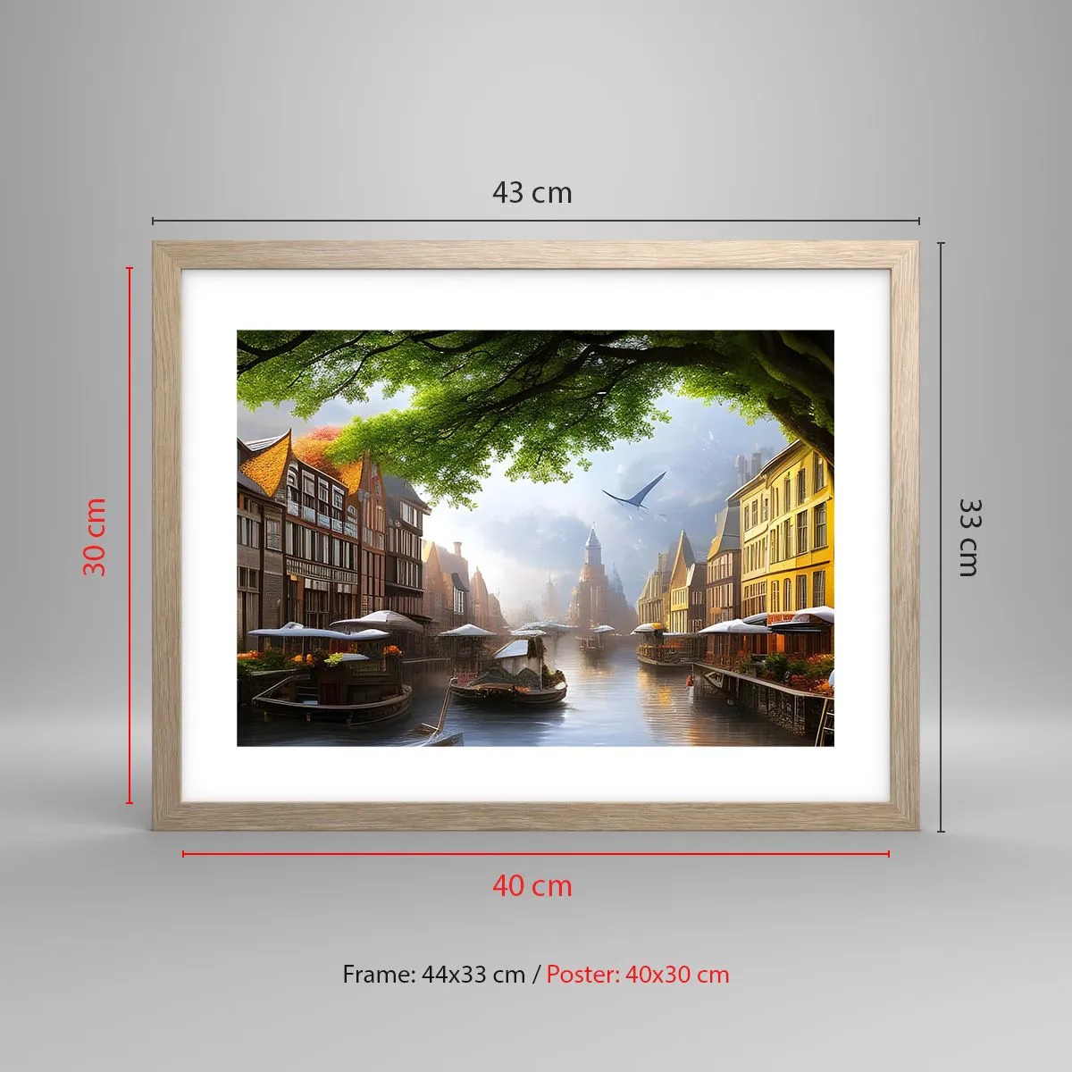 Affiche dans un chêne clair - Poster - Paysage urbain néerlandais - 40x30 cm