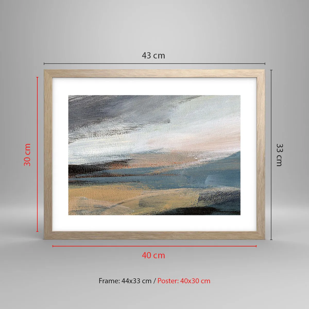 Poster in light oak frame - Abstract: Northern Landscsape - 40x30 cm