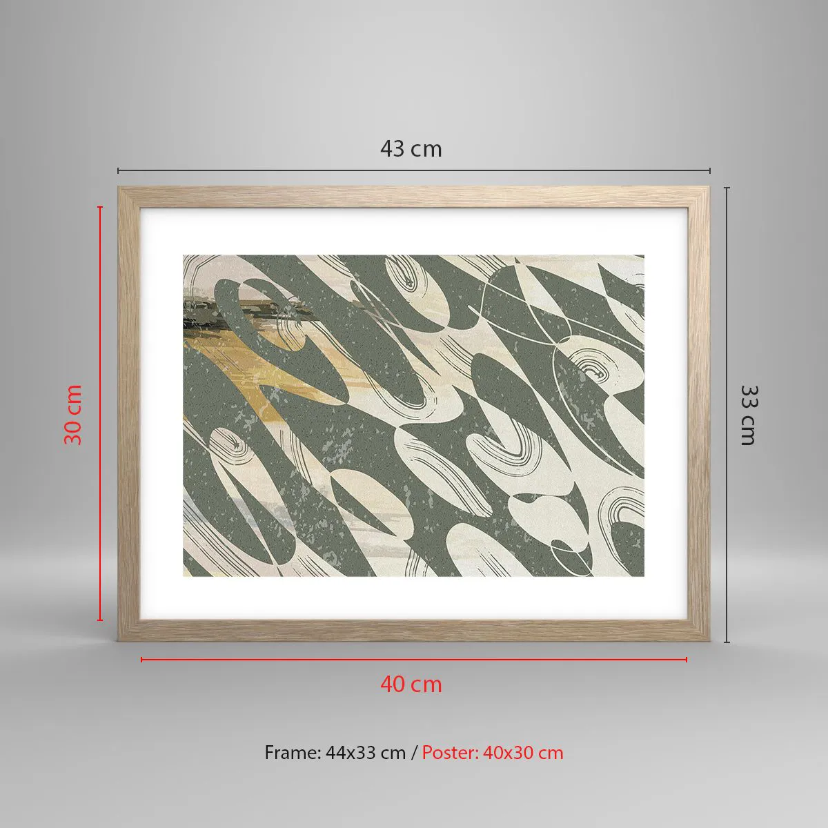 Een poster in een licht eiken lijst - Ritmische abstractie - 40x30 cm