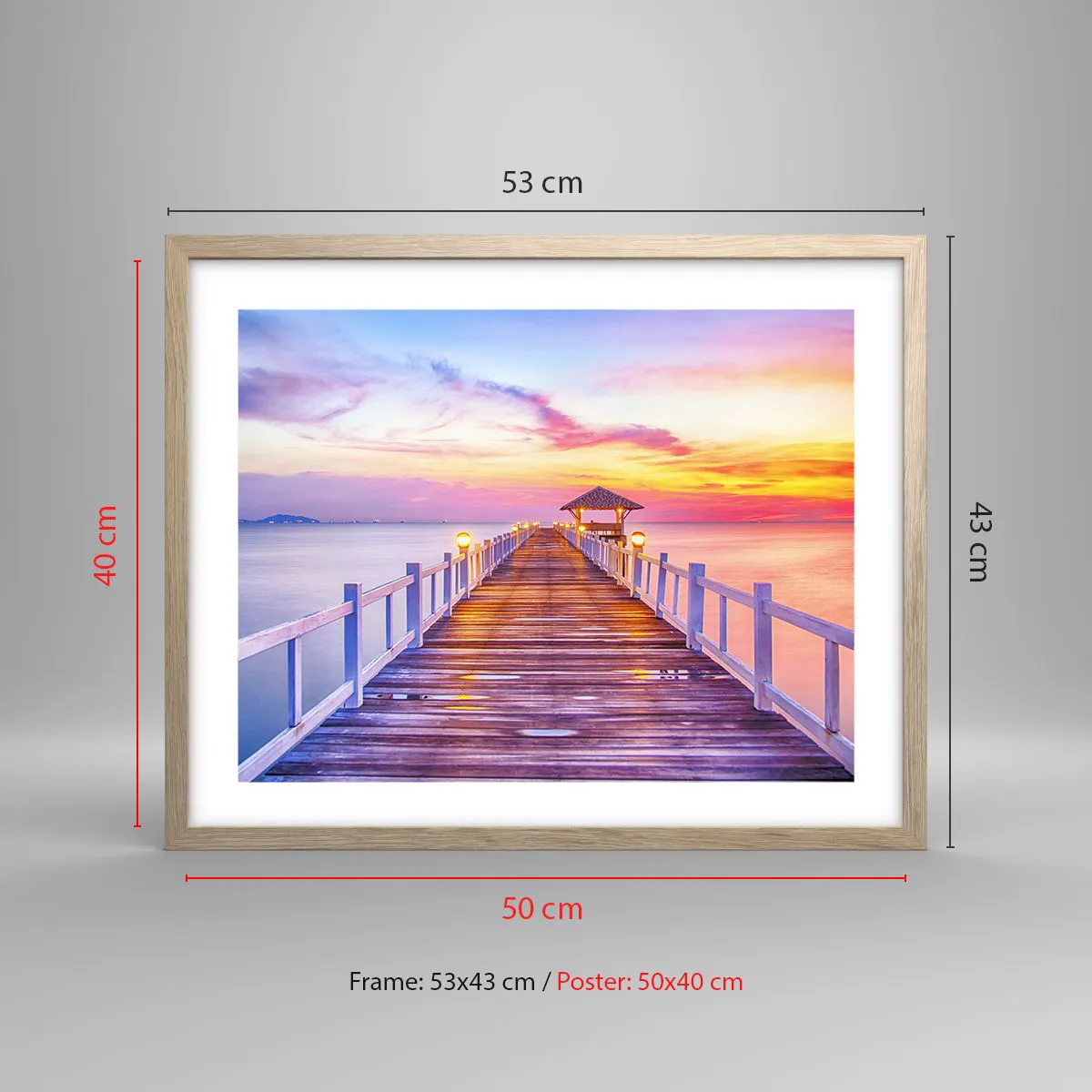 Plakát v rámu světlý dub - Liliově-zlaté ticho večera - 50x40 cm