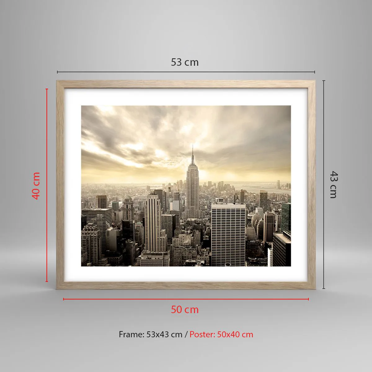 Poster in light oak frame - New York Woven in Grey - 50x40 cm