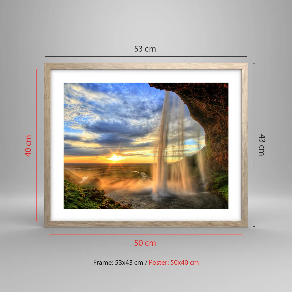 Poster in light oak frame - World behind Raindrops - 50x40 cm