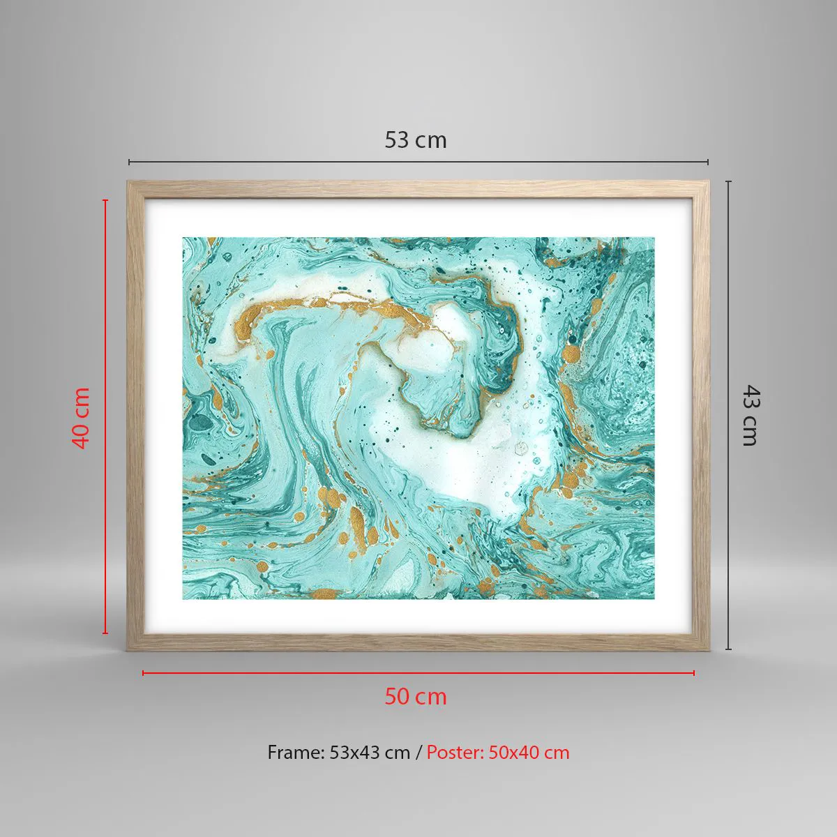 Poster in light oak frame - Under the Great Wave of the Edo Period - 50x40 cm