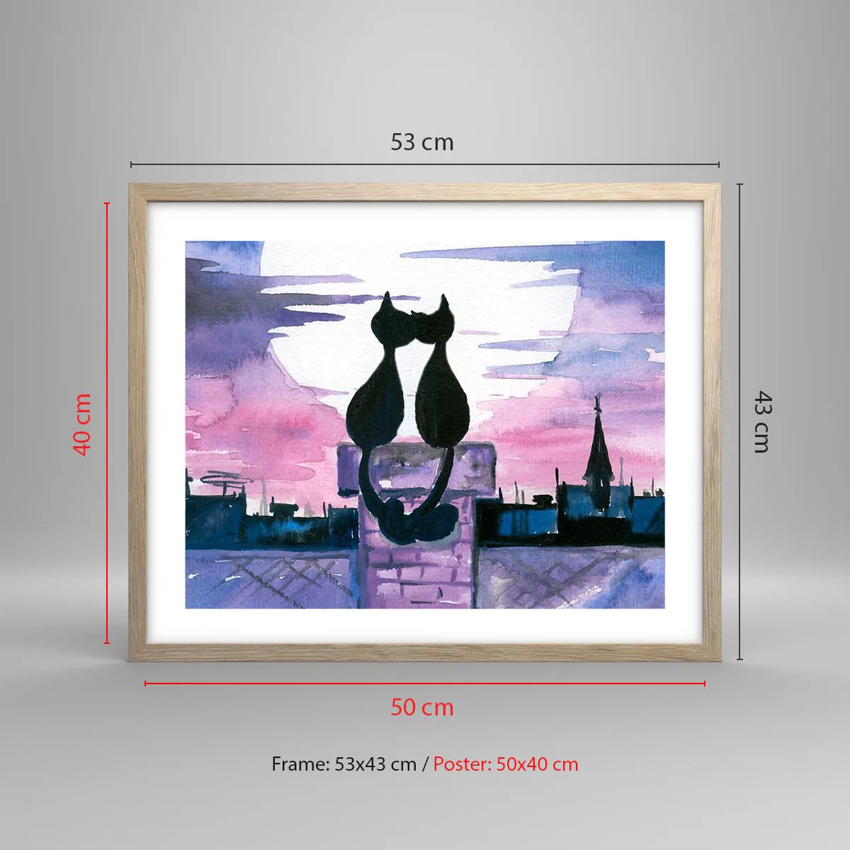 Plakát v rámu světlý dub - Rendez-vous pod měsíčkem - 50x40 cm