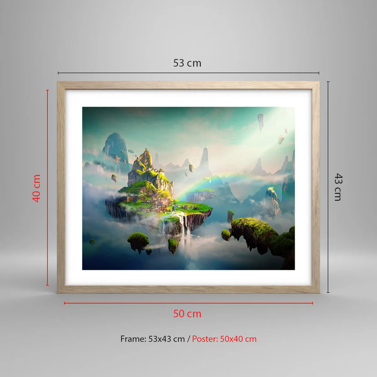 Poszter világos tölgy keretben - Az ég közepén - boldog szigetek - 50x40 cm