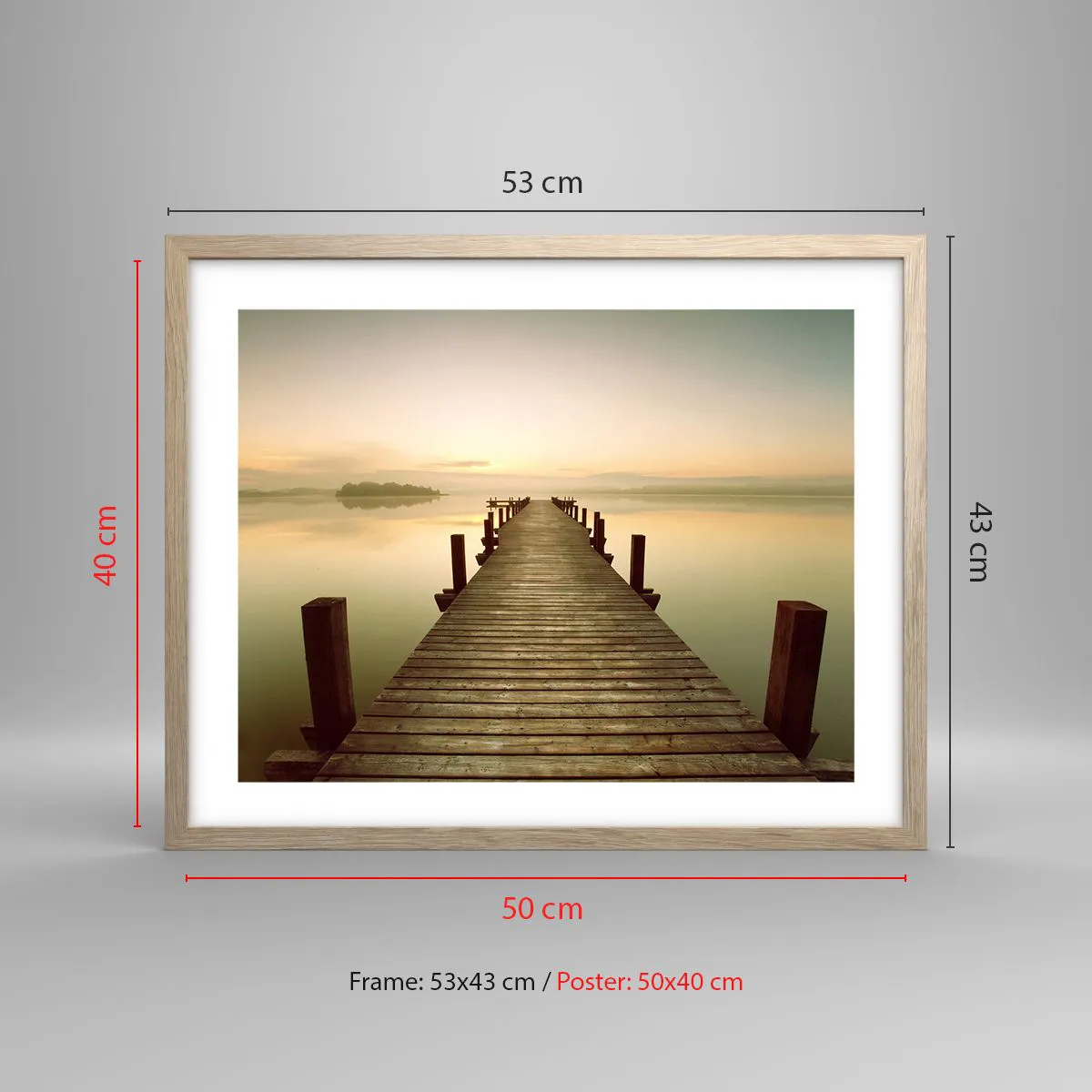 Poszter világos tölgy keretben - Hajnal előtt, hajnal, fény - 50x40 cm