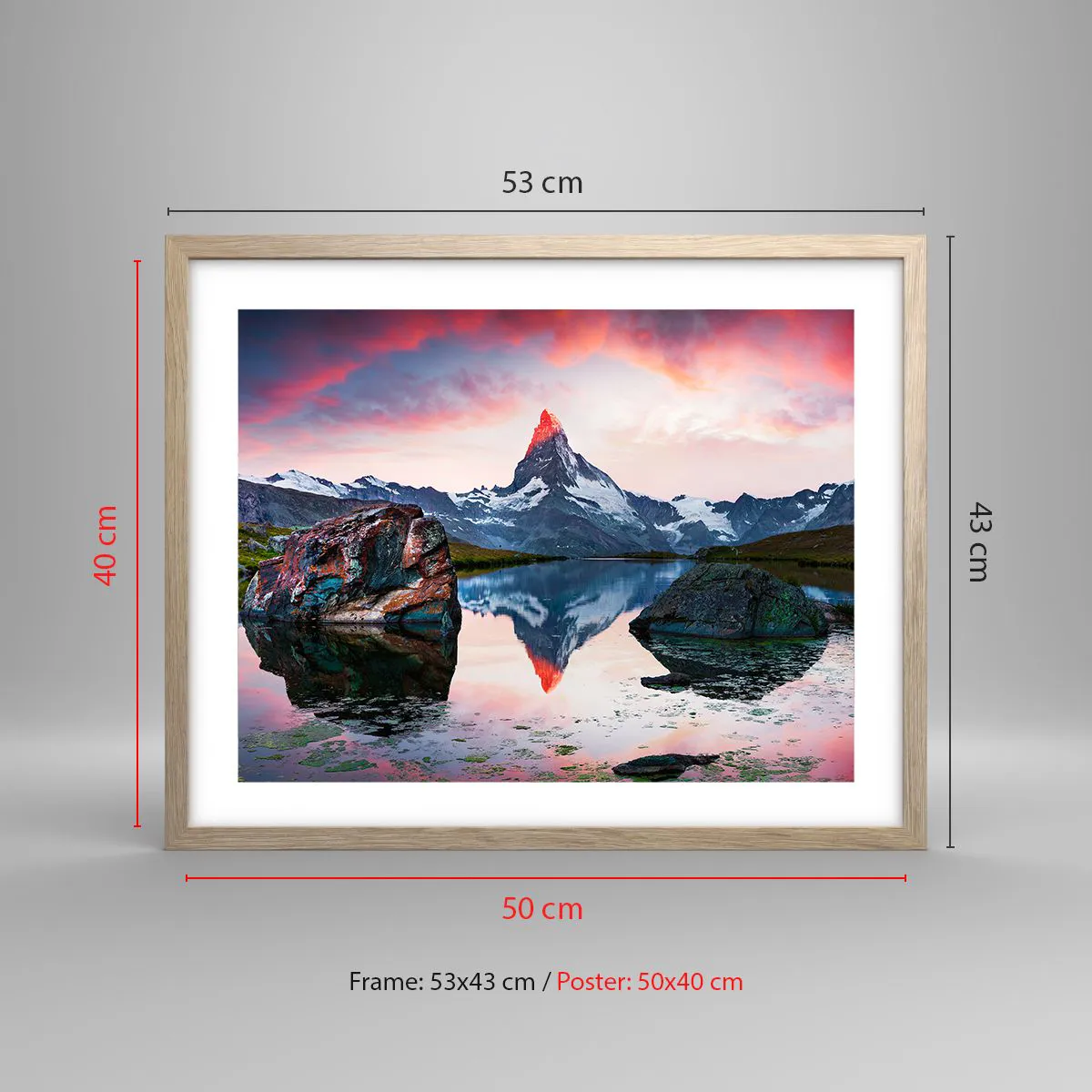 Poster in light oak frame - Heart of the Mountains Is Hot - 50x40 cm