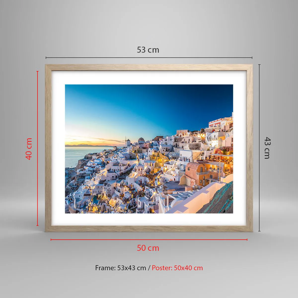 Poster in einem Rahmen aus heller Eiche - Die Essenz des Griechischen - 50x40 cm