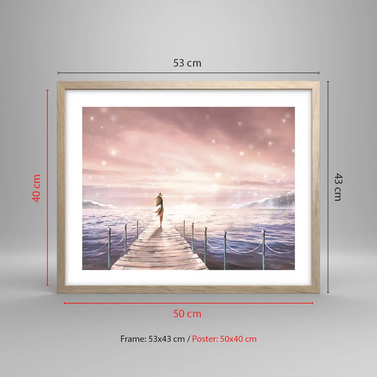 Pôster com moldura de carvalho claro - À luz de um sonho - 50x40 cm