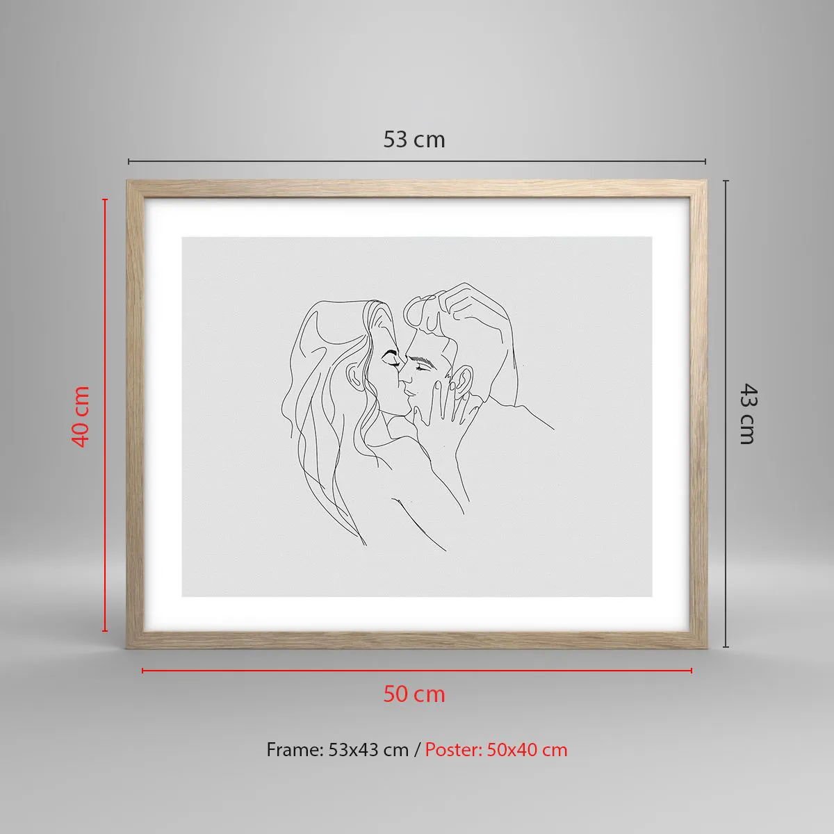Pôster com moldura de carvalho claro - Com a mesma linha - 50x40 cm