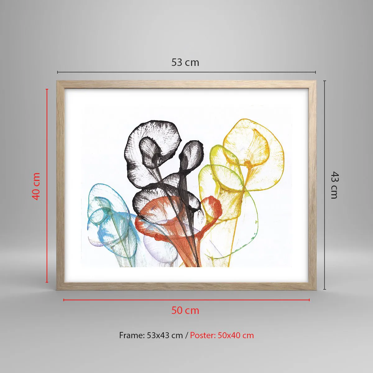 Póster en marco roble claro - Flores con alma - 50x40 cm