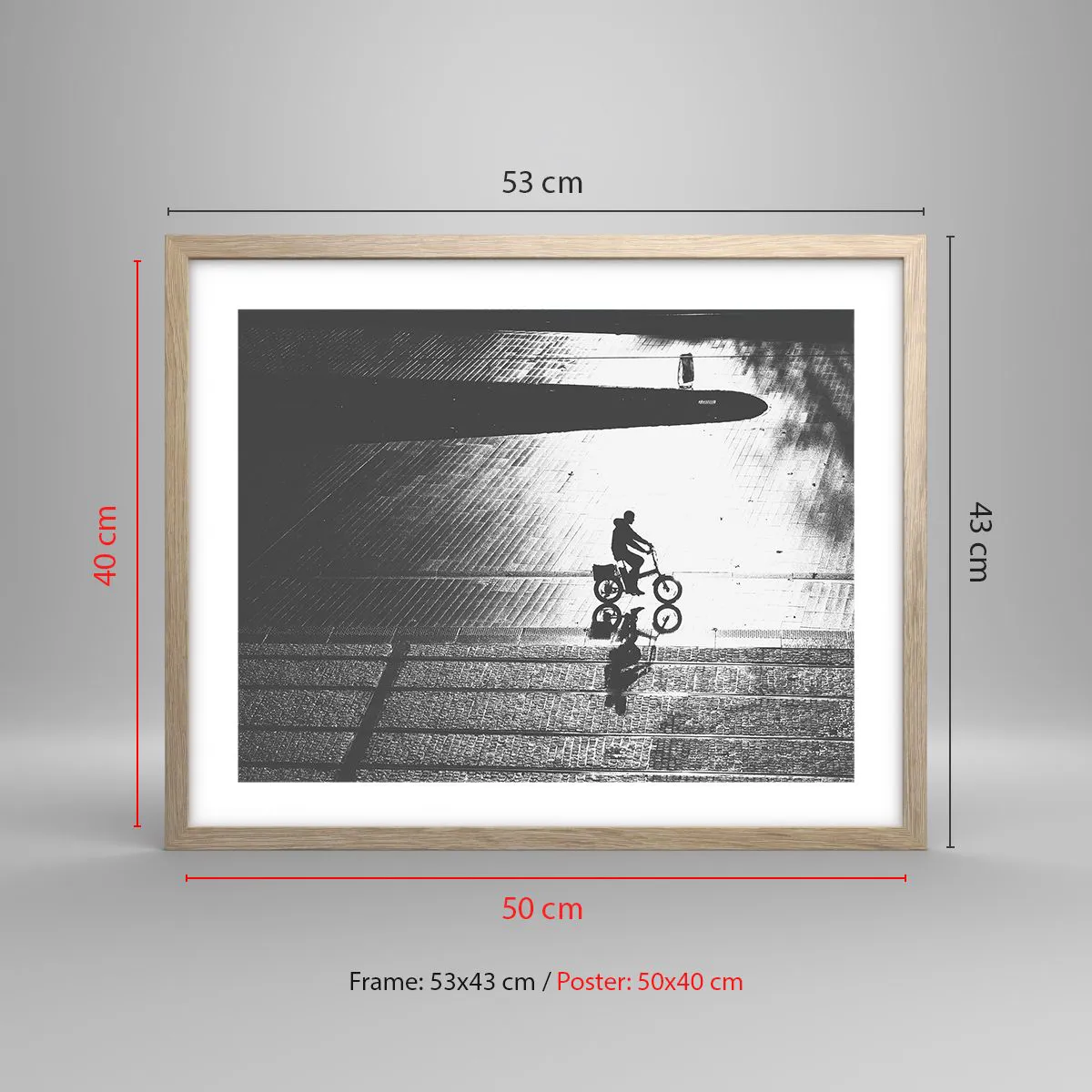 Plakat i ramme af lyst egetræ - Fremad, gennem byen - 50x40 cm