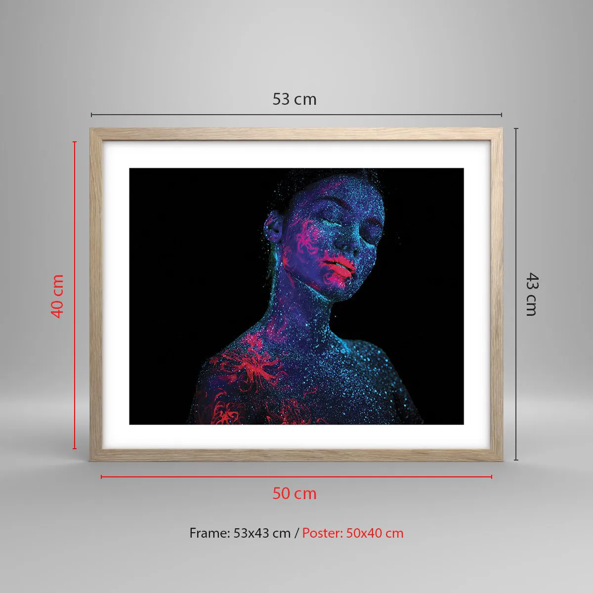 Een poster in een licht eiken lijst - in sterrenstof - 50x40 cm