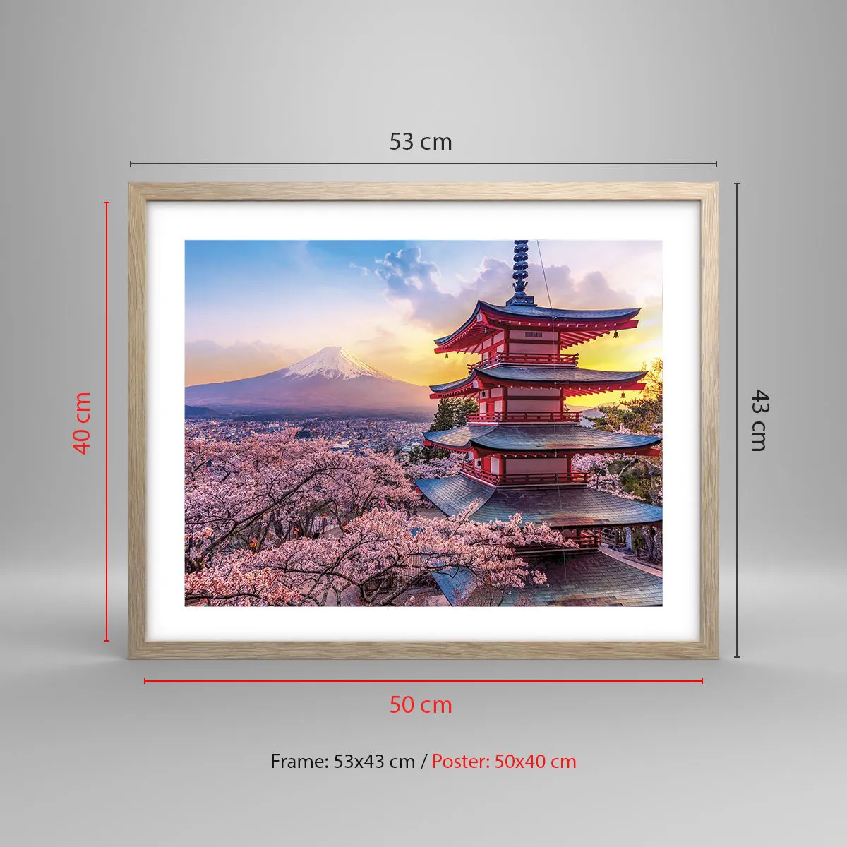 Plakat i ramme af lyst egetræ - Essensen af den japanske ånd - 50x40 cm