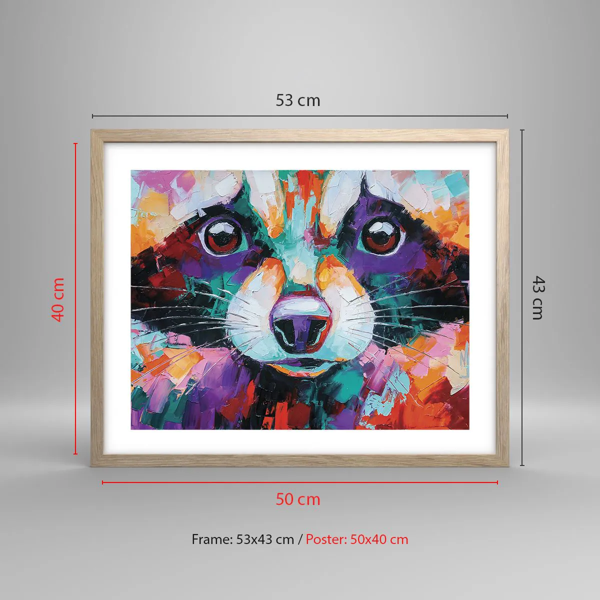 Plakat i ramme af lyst egetræ - Kun gode følelser - 50x40 cm