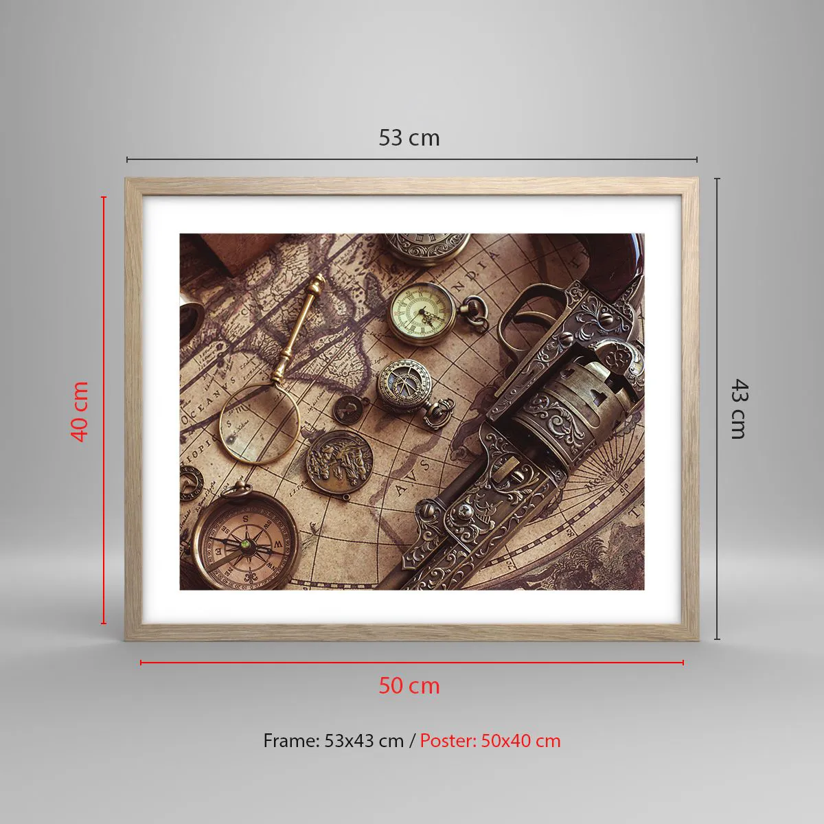 Plagát v ráme zo svetlého duba - Dobrodružstvo volá - 50x40 cm