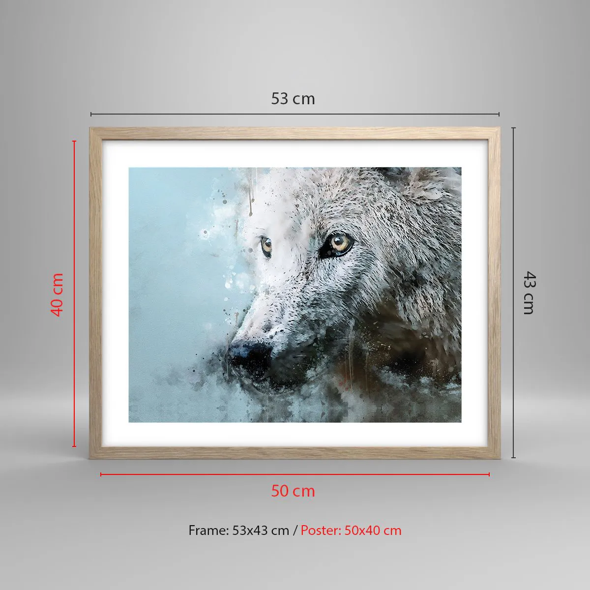 Plakat i ramme af lyst egetræ - Mød ulvesjælen - 50x40 cm