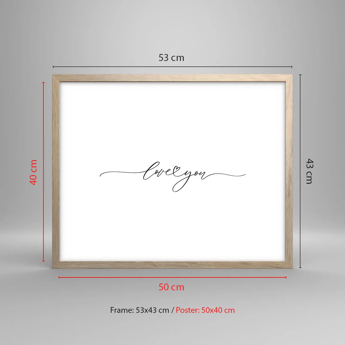 Poster in einem Rahmen aus heller Eiche - Schwarz auf weiß - 50x40 cm
