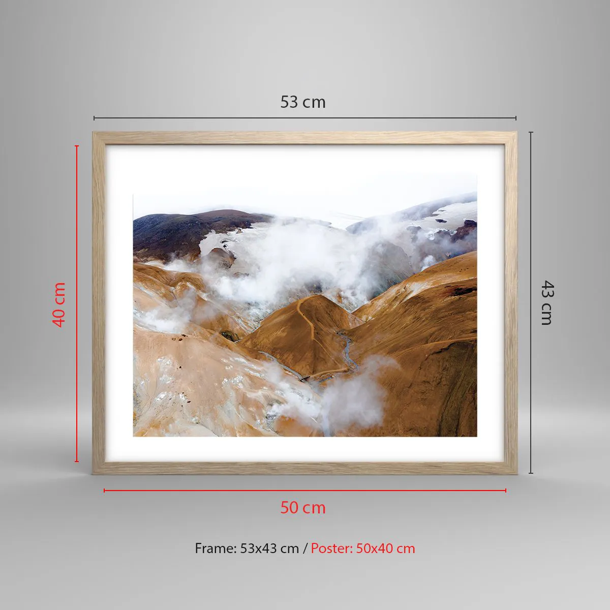 Plagát v ráme zo svetlého duba - Drsná krása Islandu - 50x40 cm