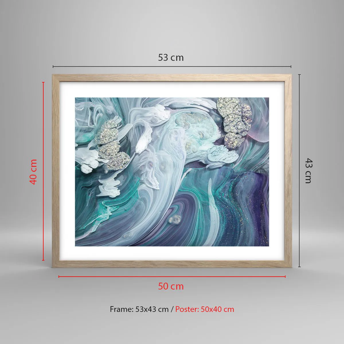 Póster en marco roble claro - Corrientes de azul - 50x40 cm