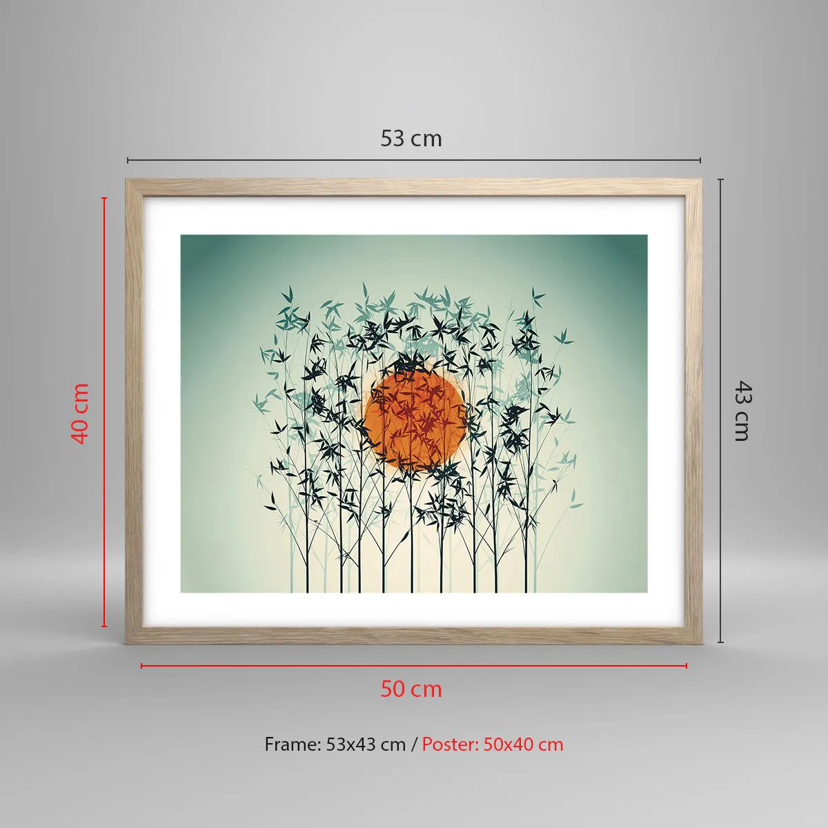 Affiche dans un chêne clair - Poster - Soleil japonnais - 50x40 cm