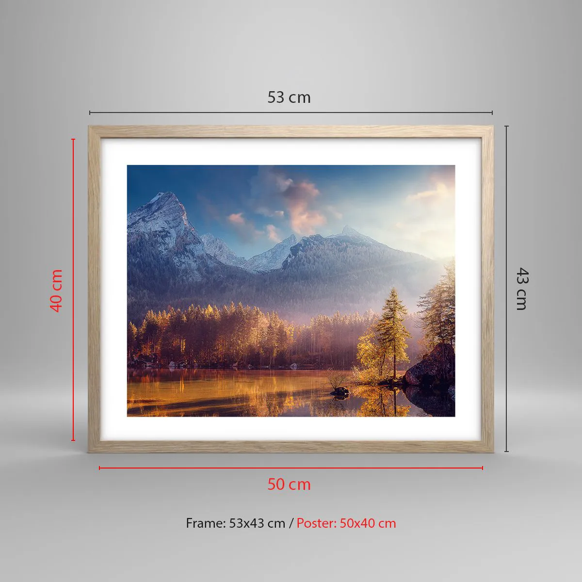 Plagát v ráme zo svetlého duba - V horách a údoliach - 50x40 cm