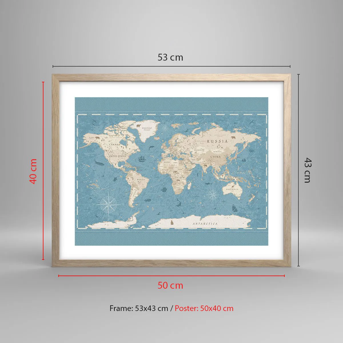 Plakat i ramme af lyst egetræ - En verden inden for rækkevidde - 50x40 cm