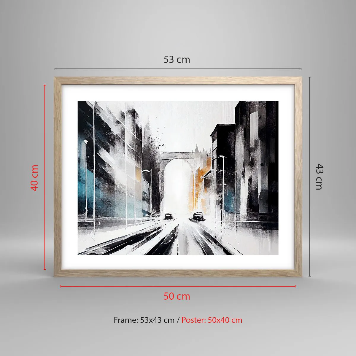 Poster in einem Rahmen aus heller Eiche - Stadtstudie: Architektur und Bewegung - 50x40 cm