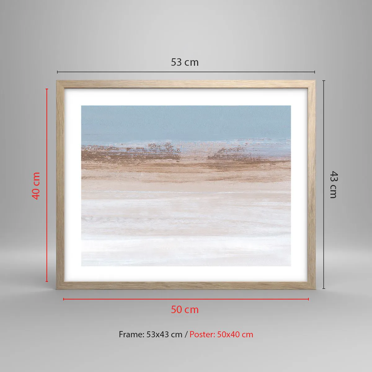 Plakat i ramme af lyst egetræ - Tvetydigt landskab - 50x40 cm