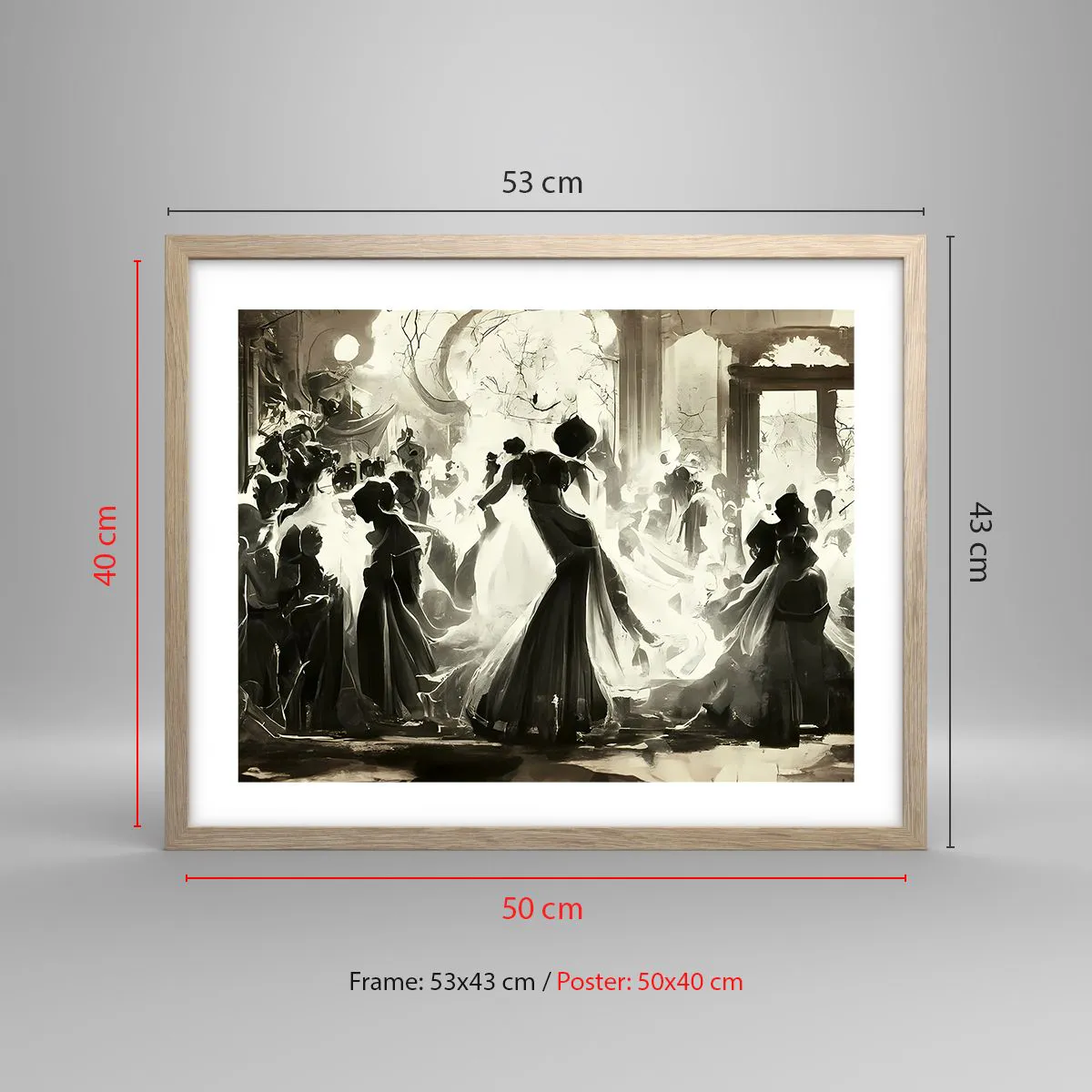 Pôster com moldura de carvalho claro - O grande baile de máscaras - 50x40 cm