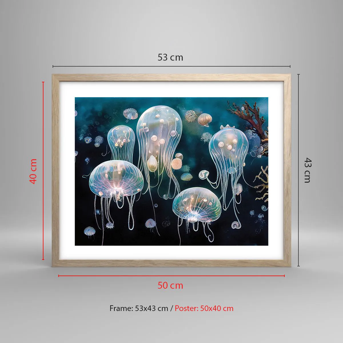 Poster in light oak frame - Underwater Ball - 50x40 cm