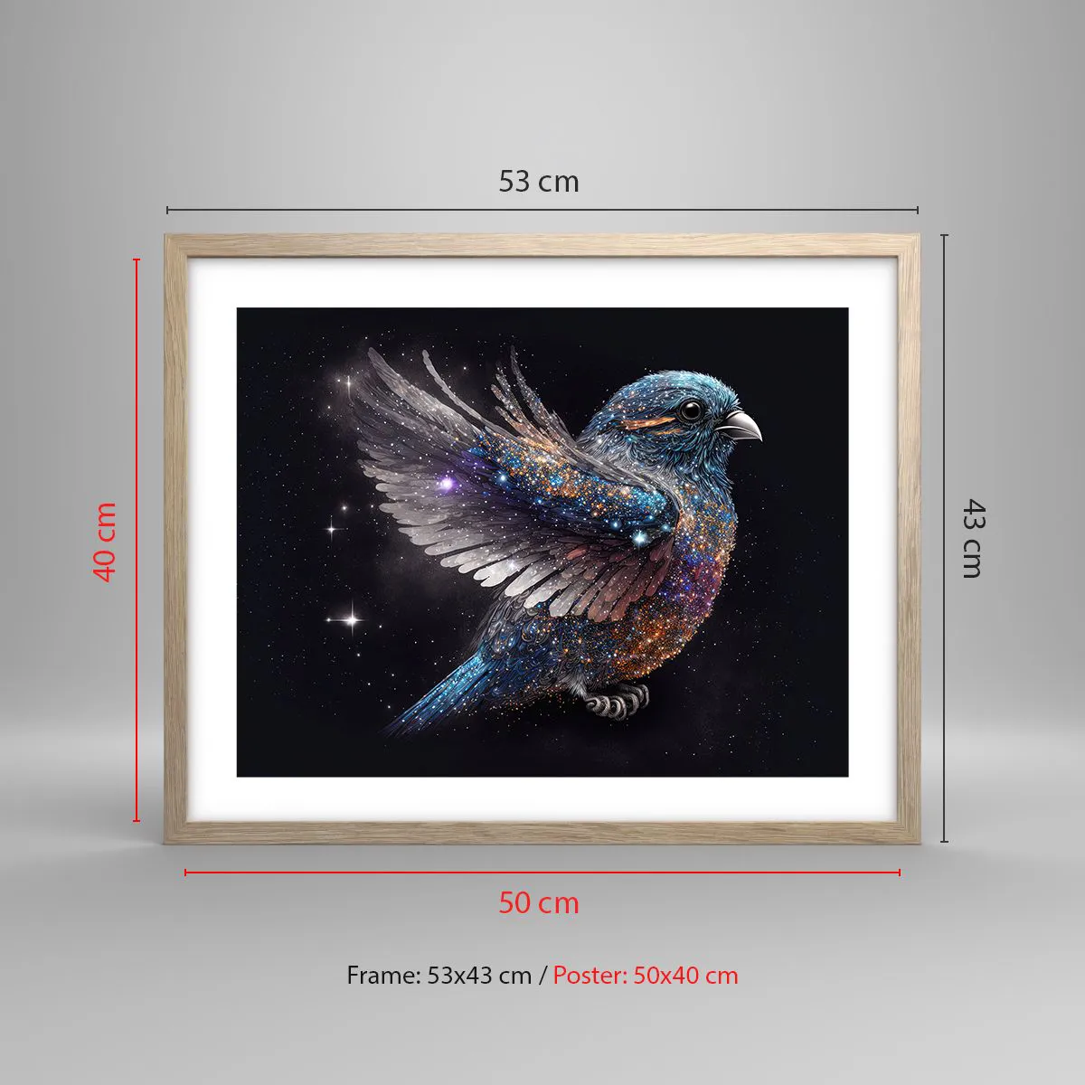 Plakat w ramie jasny dąb - Diamentowy wróbel - 50x40 cm